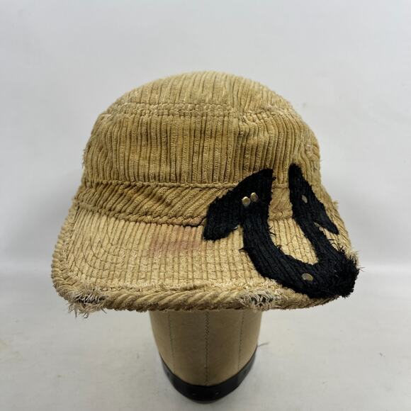 TRUE RELIGION Hat Distressed Corduroy Logo Embroidered TRBJ Trucker Baseball Cap - Picture 1 of 15
